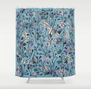 Shower Curtain Amber Spice blue vines by Ellen Morse Originals