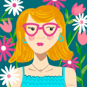 illustration of girl with flowers by Ellen Morse