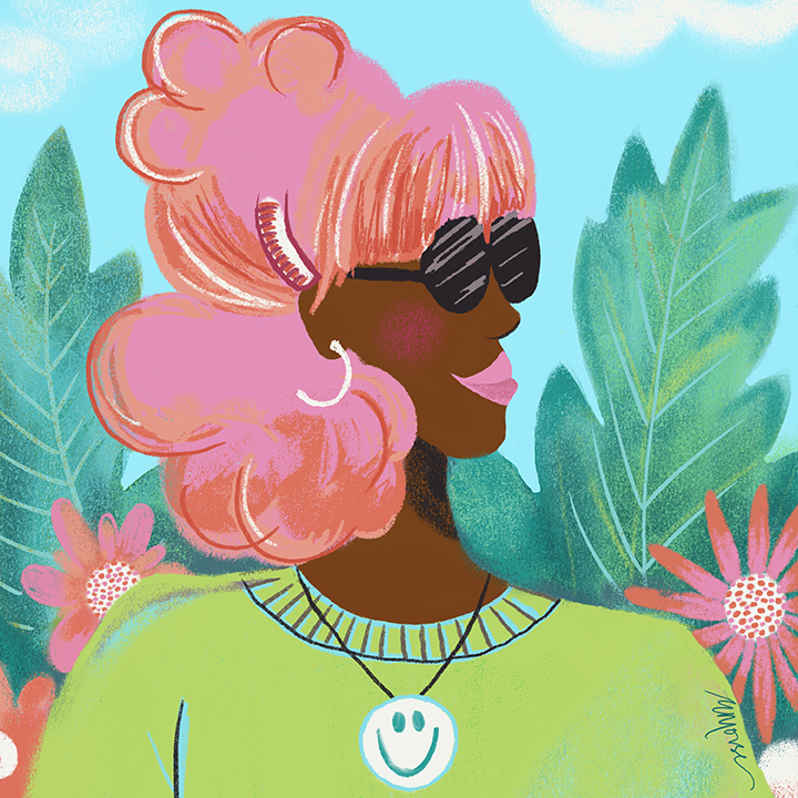 Fun illustrated woman with a funky vibe 