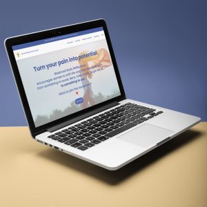 laptop with image of the Balanced Body Reflections website designed by Ellen Morse