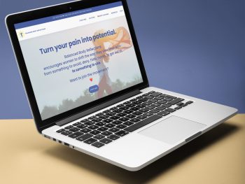laptop with image of the Balanced Body Reflections website designed by Ellen Morse