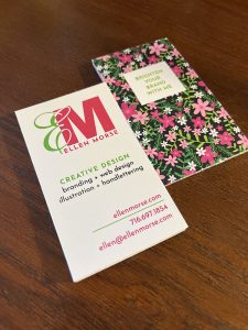 Business card layout by creative designer, Ellen Morse, Buffalo NY