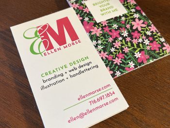 Business card layout by creative designer, Ellen Morse, Buffalo NY