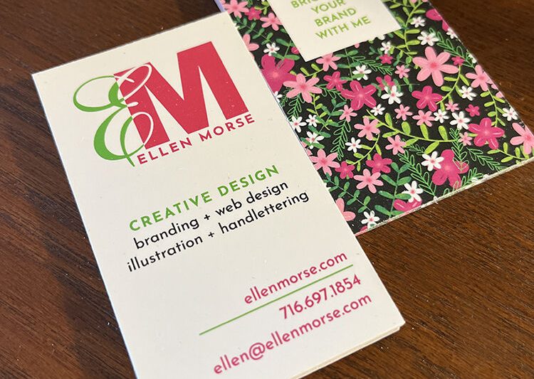 Business card layout by creative designer, Ellen Morse, Buffalo NY