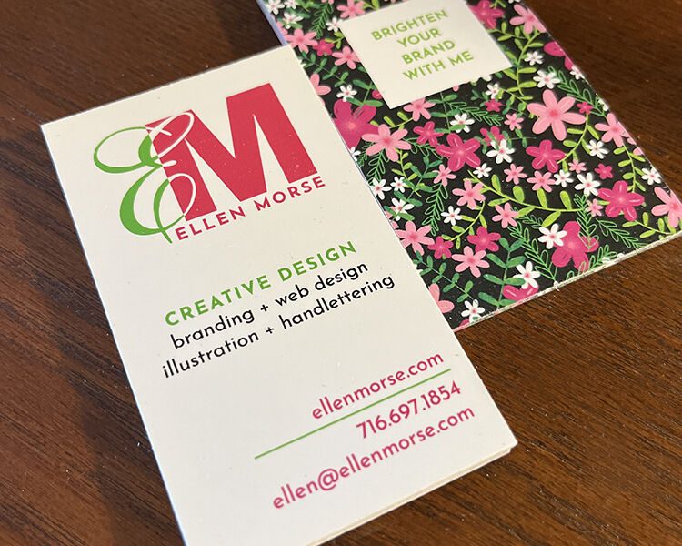 Business card layout by creative designer, Ellen Morse, Buffalo NY