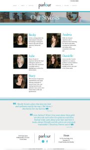 stylists page design from Parlour Williamsville NY website. Created by Ellen Morse