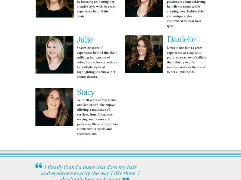 stylists page design from Parlour Williamsville NY website. Created by Ellen Morse